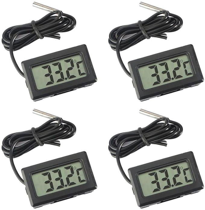 Digitale thermometer - Temperatuurmeter - Klimaatbewaking - Externe vochtsensor - 4 stuks - Zwart