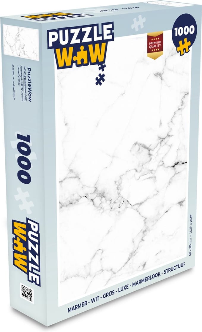 Puzzel Marmer - Wit - Grijs - Luxe - Marmerlook - Structuur - Legpuzzel - Puzzel 1000 stukjes volwassenen