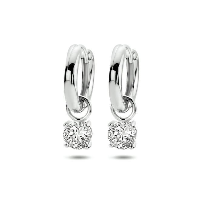 Glams klapoorringen zirkonia - 15 mm - Zilver