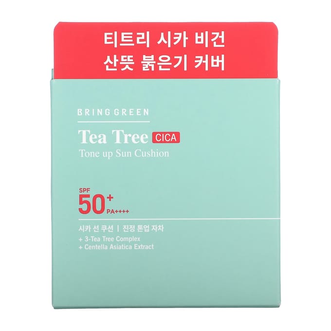 BRINGGREEN Coussin solaire tonifiant Tea Tree Cica, SPF 50+ PA++++, 15 g (0,52 oz) white