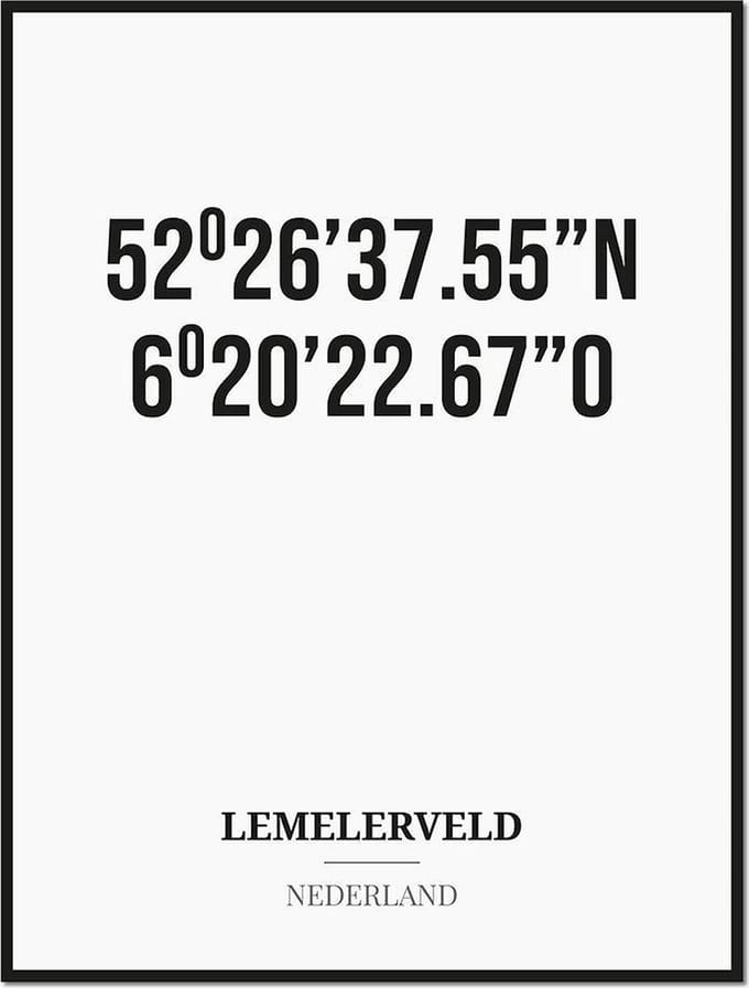 Poster/kaart LEMELERVELD met coördinaten