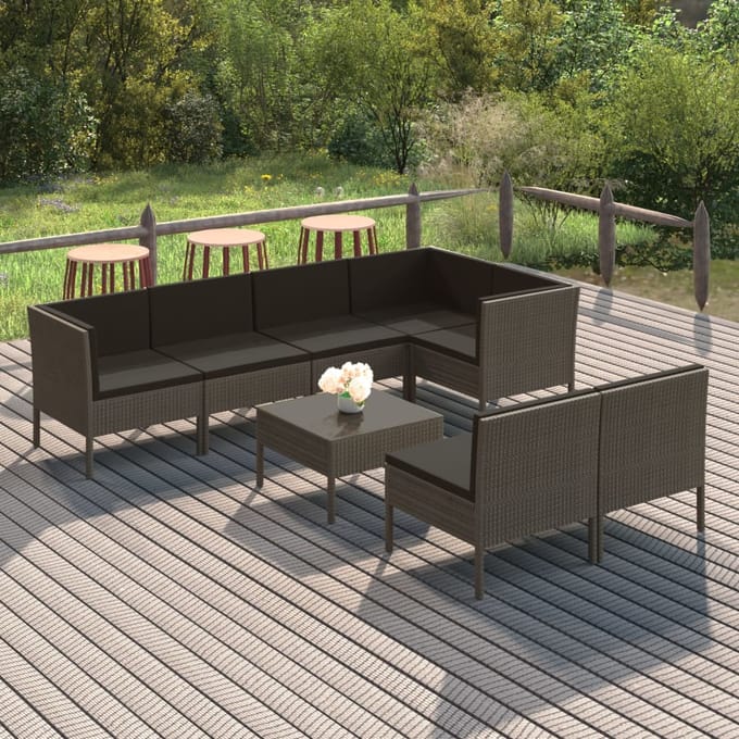 vidaXL - 8-delige - Loungeset - met - kussens - poly - rattan - grijs