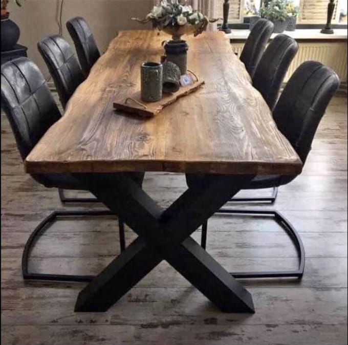 Boomstamtafel - Eettafel Boomstam effect - Tafelpoten Metaal Zwart X - 220x100