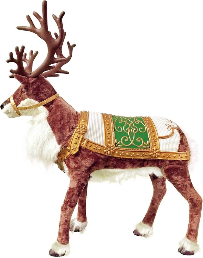 Groot rendier beeld/figuur - 143 cm - bewegend - met muziek - kerstfiguur - dierenbeeld