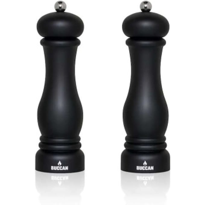 Buccan cooking – Klassieke Pepermolen – Mat zwart met zilver – Set van 2
