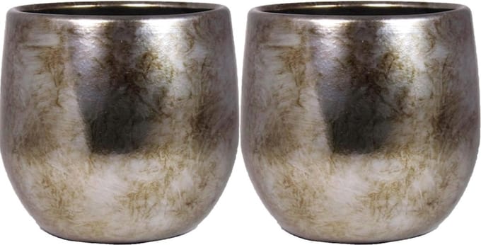 Bela Arte - Plantenpot/bloempot - 2x - keramiek - goud glans - D16/H14 cm