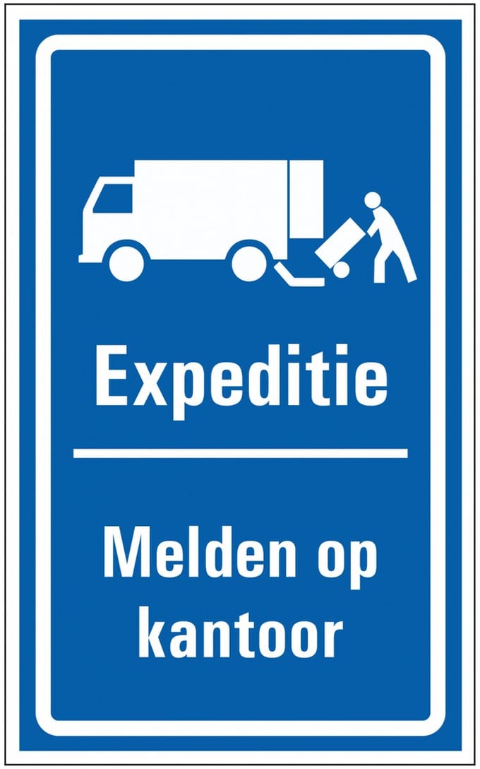 Expeditie melden op kantoor sticker 400 x 250 mm