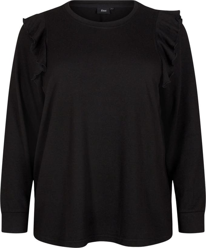 ZIZZI VLUCCA, L/S, FRILL BLOUSE Dames Blouse - Black - Maat M (46-48)