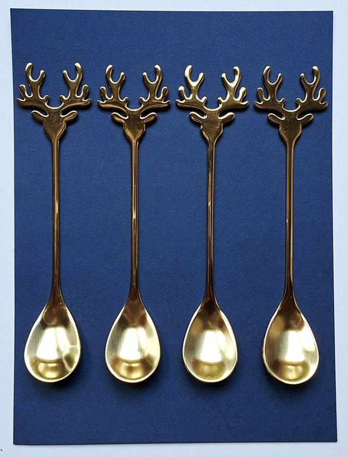 Lepeltje hertenkop - 4 stuks - gewei - goud kleur - Kerst