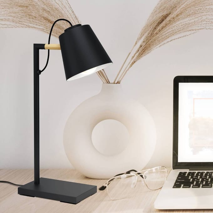 EGLO Lacey tafellamp|bureaulamp - E14(excl) - Hout - Zwart|Bruin
