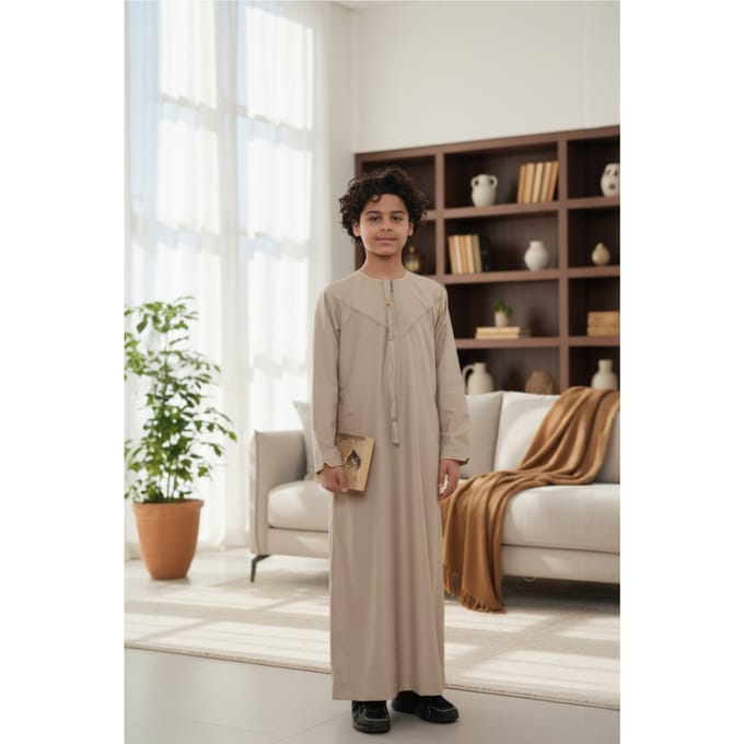 Kinderen jongens beige Ramadan Marokkaanse Jubba gewaad Djellaba Kaftan Eid Thobe LFS-K-TT-006