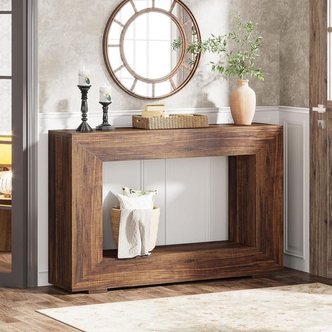 Tribesigns Console Tafel - Bijzettafel - Sidetable Industrieel met opslag - Houten - Rustiek Bruin - 120 x 30 x 86 cm