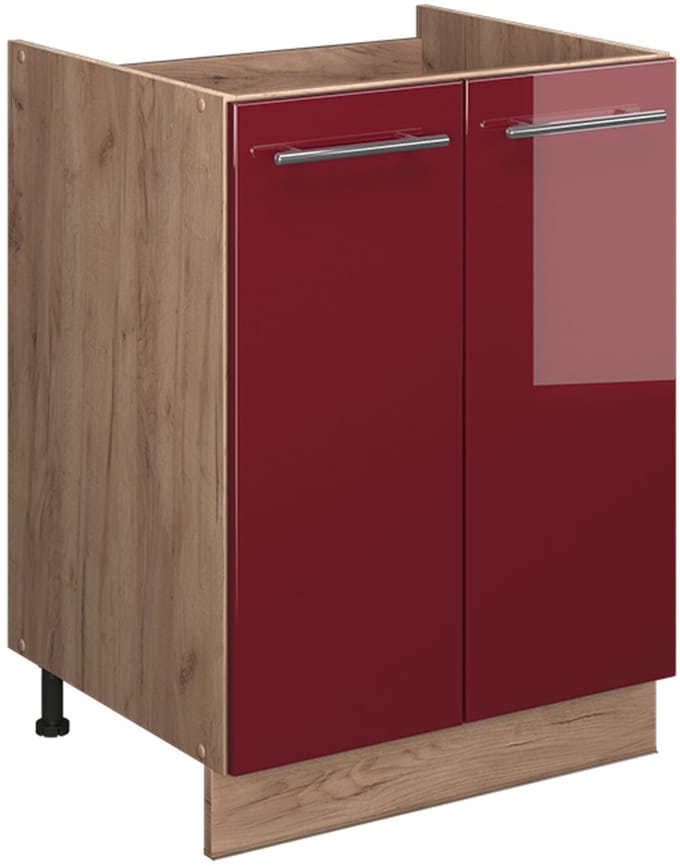 Vicco Wastafelkast Fame-Line, Bordeauxrode hoogglans/Goudkleurig Eiken, 60 cm