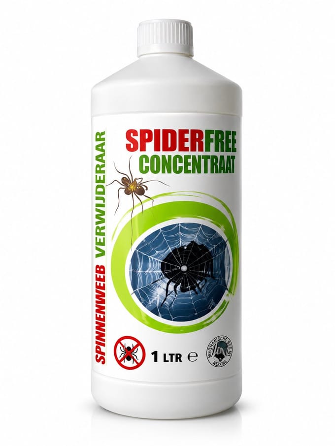 Spinnenweb Verwijderaar - Concentraat 1 Liter - Web Free - voor Kozijnen, Ramen, Gevels, Caravan en Boot.