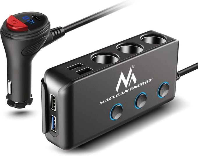 Autolader Triple Car Socket (2x USB ) MACLEAN 3 auto sigarettenaanstekerstekkers 2 poorten USB