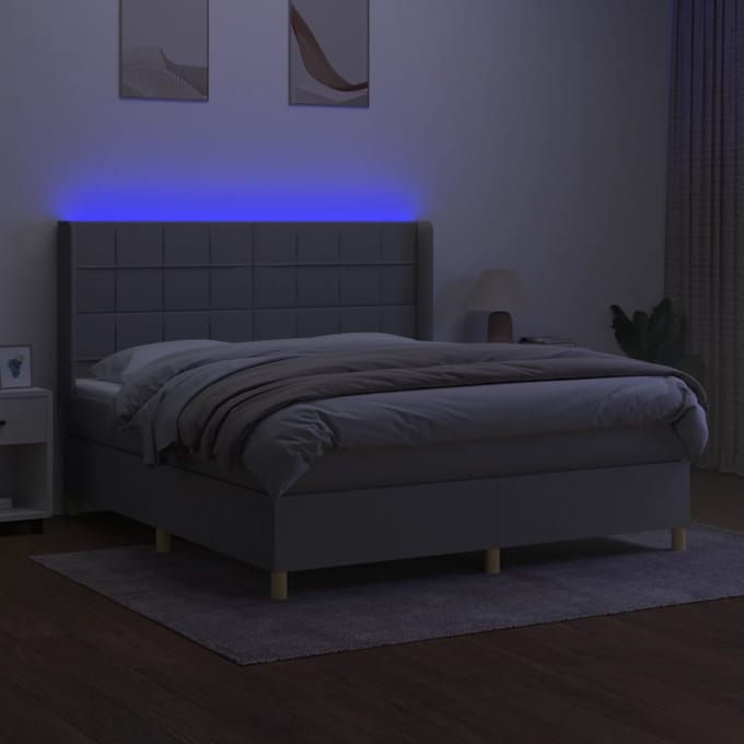 vidaXL - Boxspring - met - matras - en - LED - stof - lichtgrijs - 180x200 - cm