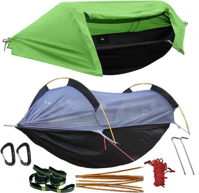 Campinghangmat met Muskietennet en Regenkap - Groen