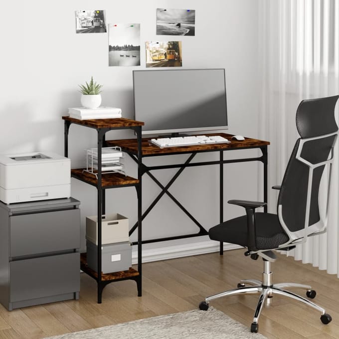 vidaXL - Bureau - 105x50x90 - cm - bewerkt - hout - en - ijzer - gerookt - eikenkleur