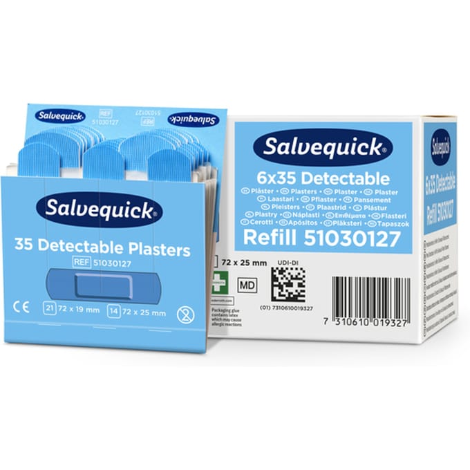 Pleisters Salvequick blauw detectable refill 6x 35 stuks