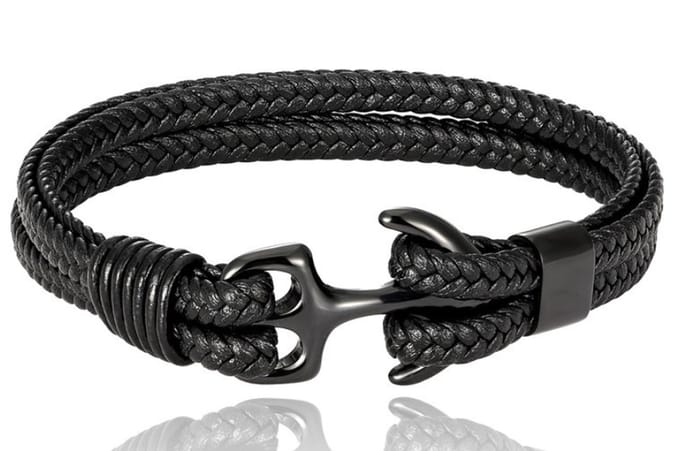 Leren armband anker zwart heren en dames Galeara design 185mm