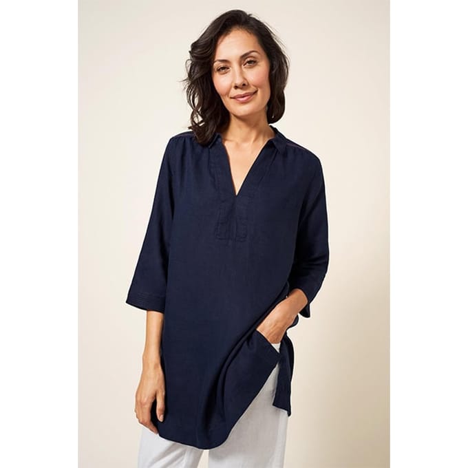 White Stuff Blaire Linen Tunic Dark Navy Taglia: 8 | Magliette intime Outlet | Donna | Bianco