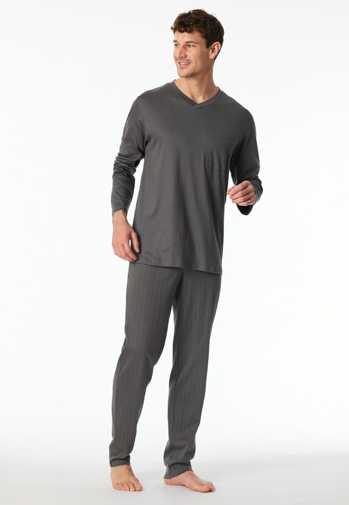 Pyjama lengte strepen antraciet - Fine Interlock - xxl