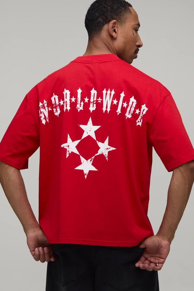 Rood Oversized Boxy T-shirt Met Sterrenprint | Red | Size XL