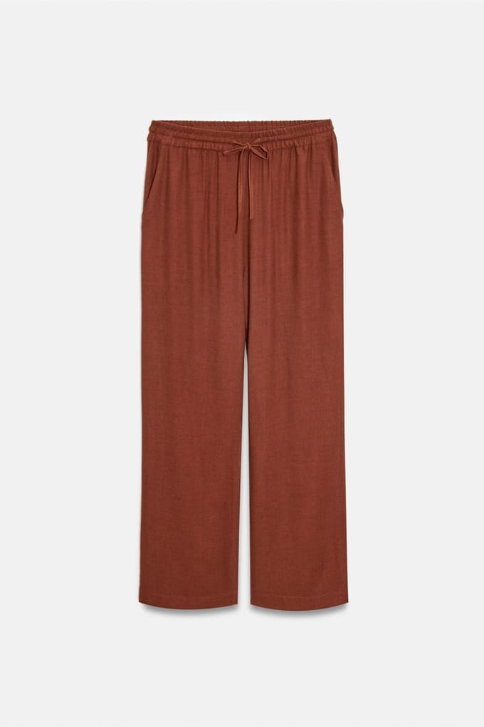 Dames Wijdbenige Geweven Broek met Touwtjes in de Taille