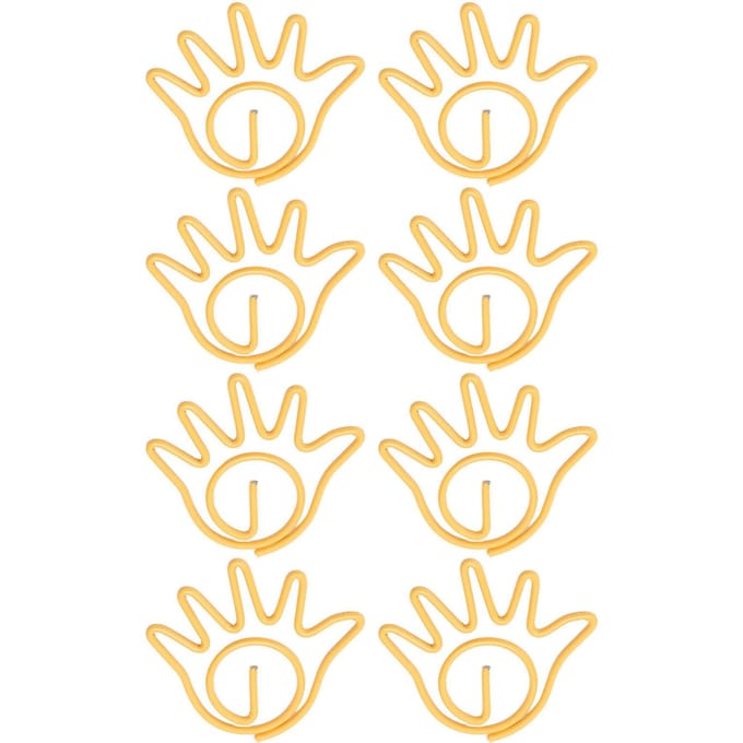 Lot de 100 trombones en métal en forme de main, antirouille, décoration pour bureau, école, jaune jaune