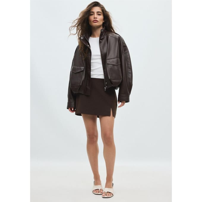 Stradivarius Oversized jack met leereffect  Bruin S