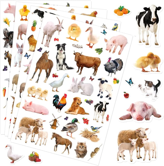 Boerderijdieren Stickers - 4 Grote Stickervellen Boerderij - Stickers Kind