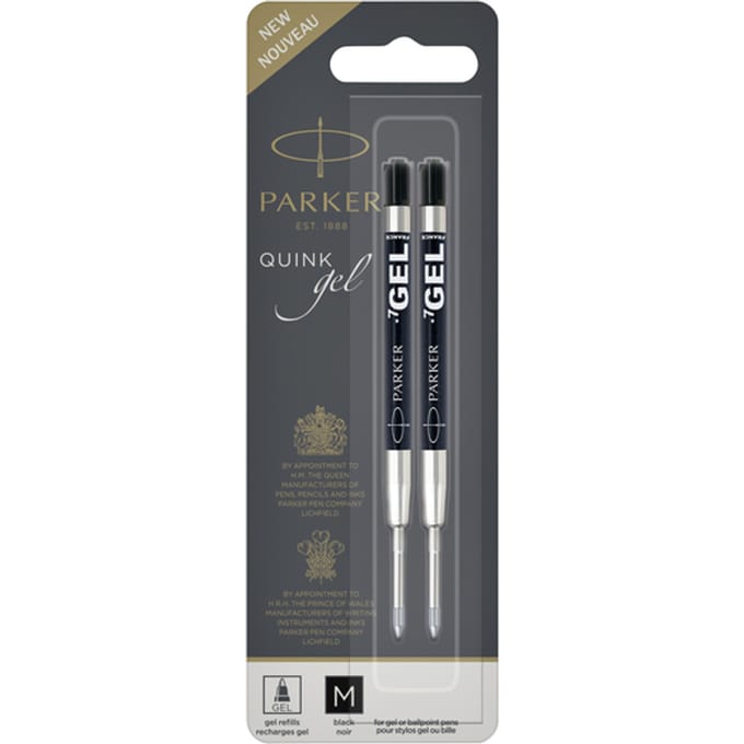 Parker gelpen vulling | medium penpunt (0,7 mm) | zwarte QUINK inkt | 2 stuks