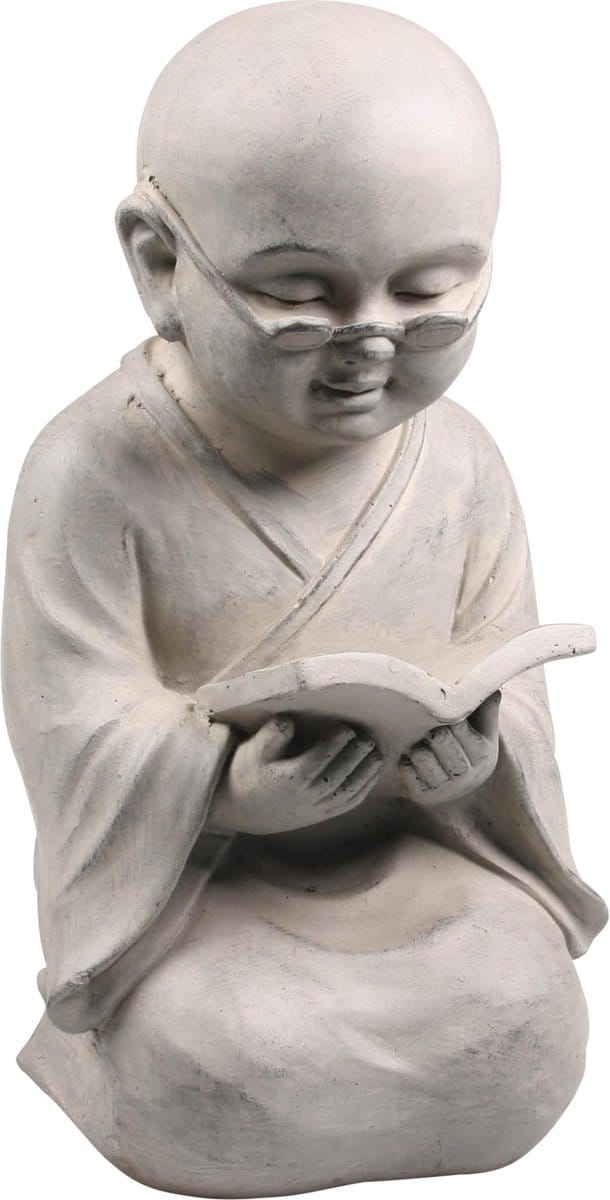 BOEDDHA SHAOLIN MONNIK BEELD MET BOEK