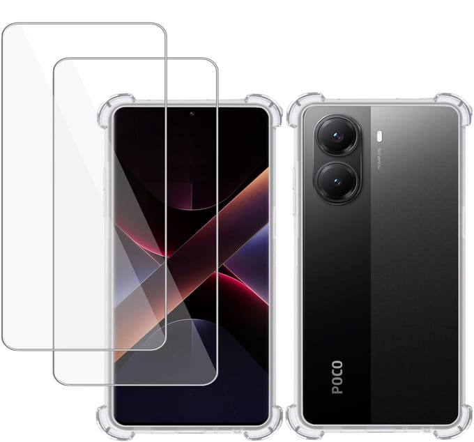 TechNow Hoesje + 2x Screenprotector geschikt voor Poco X7 Pro – Tempered Glass - Extreme Shock Case Transparant