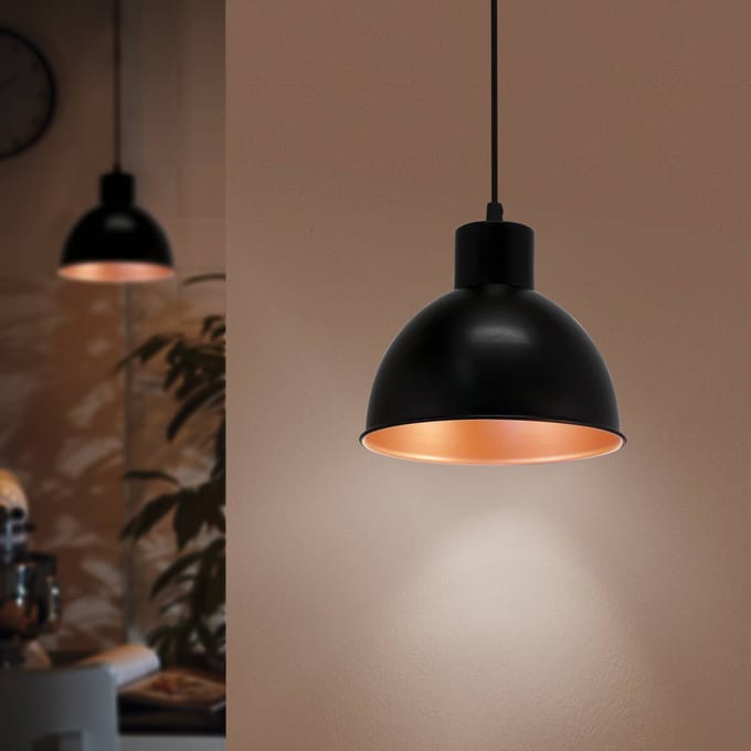 EGLO Truro 1 Hanglamp - E27 - Ø 21 cm - Zwart/Koper