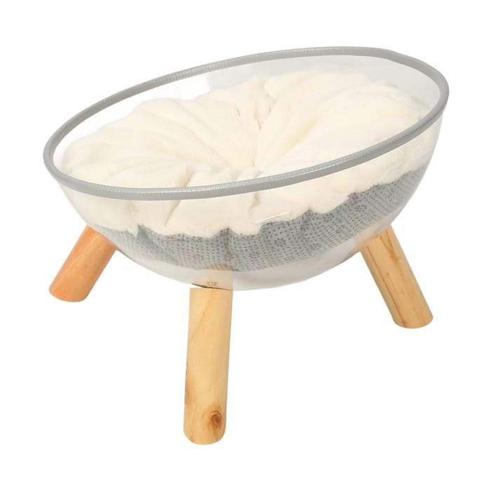 Transparante Capsule Kattenmand Stabiel Veilig Duurzaam Stijlvol Hout Verhoogd Transparant Kattenbed met Kussen white