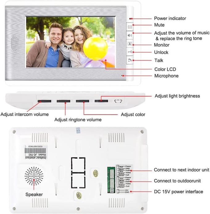 Video Intercom Systeem - Bedrade Deurbel - Huis Beveiliging - IR Nachtzicht Camera - 7 Inch Monitor - Zwart
