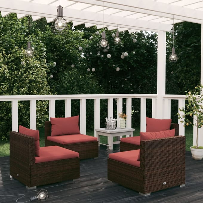 vidaXL - 4-delige - Loungeset - met - kussens - poly - rattan - bruin