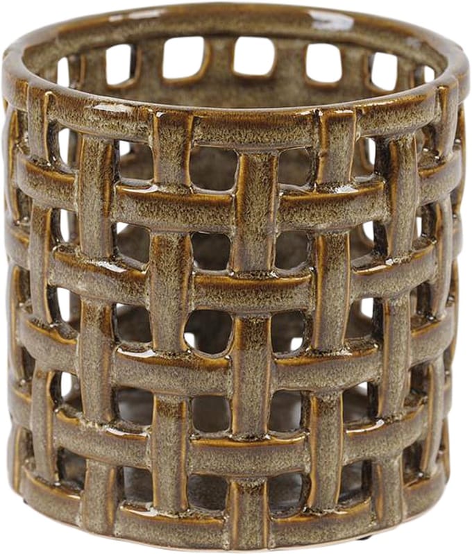 Rasteli - Kaarsenhouder - aardewerk; keramiek - bruin - D19 x H18 cm