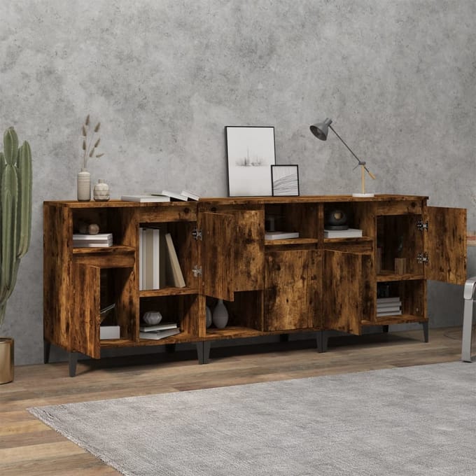 vidaXL - Dressoirs - 3 - st - 60x35x70 - cm - bewerkt - hout - gerookt - eikenkleurig
