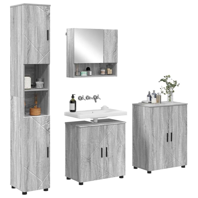 vidaXL - Badkamermeubel - Set - 4 - st - Grijs - Sonoma - 61 - x - 35 - x - 64 - cm