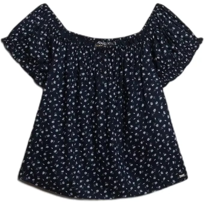 Superdry - Geweven top met korte mouwen en halve knoopsluiting - Dames - Tops