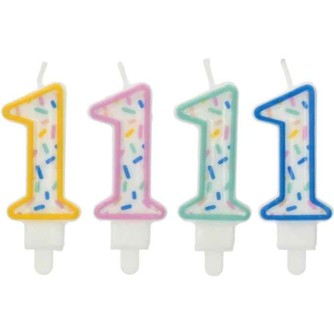 Verjaardagskaars cijfer 1 Sprinkles - 9 cm