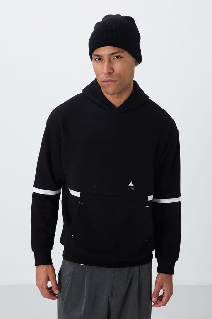 Heren kleurblokken capuchon sweatshirt