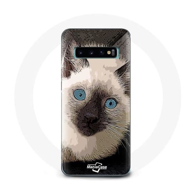 Coque pour Samsung Galaxy S10 Plus Chat Siamois Noir et blanc aux Yeux Bleus