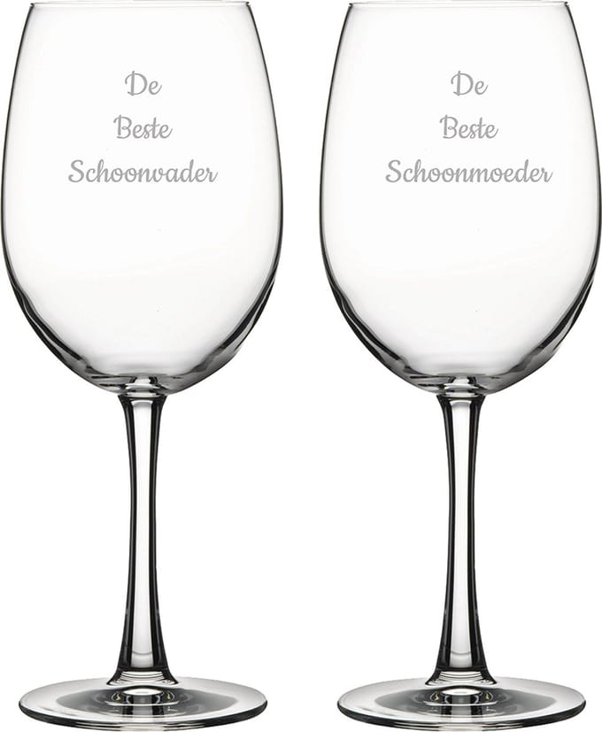 Gegraveerde Rode wijnglas 46cl De Beste Schoonvader- De Beste Schoonmoeder