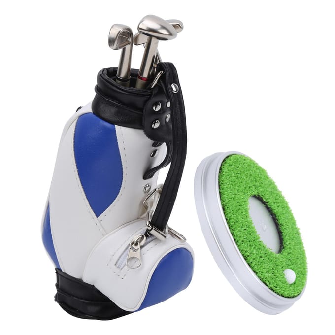 Mini Desktop Zinklegering Golftas Penhouder Basis met Golfpennen Souvenir Set CadeauBlauw Wit black