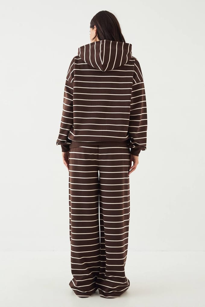 Dames DSGN Studio Gestreepte Rechte Pijp Jogger | Dark Chocolate | Maat: XS