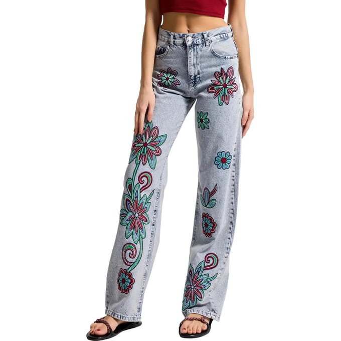 It's Basic - EMBROIDERY LOOSE MID RISE JEANS