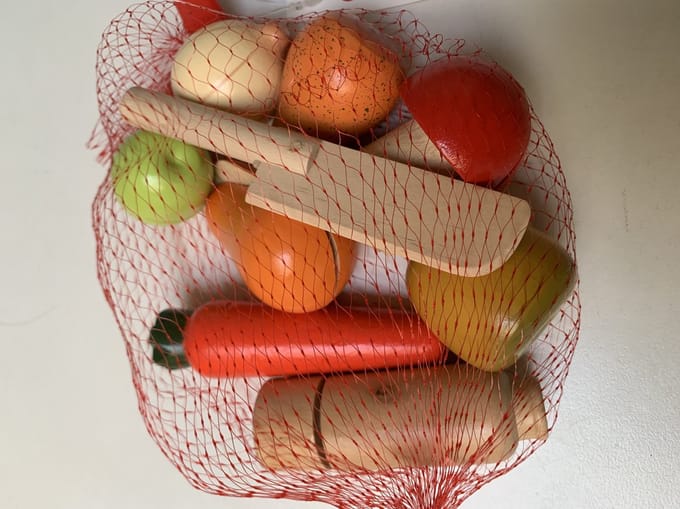 houten fruit en snijgroente -9 stuks - met mes- 4x klittenband